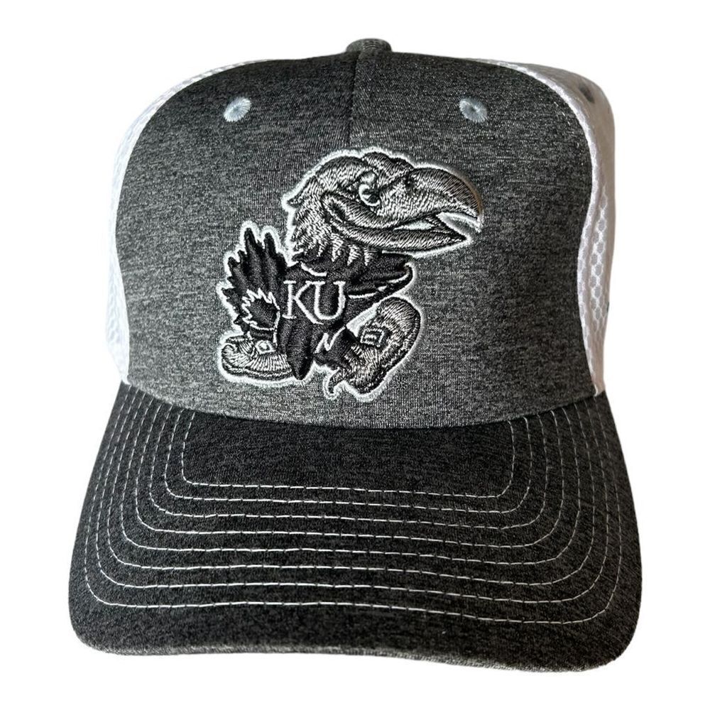 Zephyr Kansas Jayhawks Sugarloaf Men's XL Stretch Fit Hat Gray/White 7 5/8 - 8